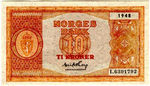 10 kroner 1948 I Ex. Stave Olsen Kv.0