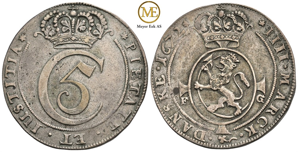 4 mark 1672 Christian V. Kv.1+