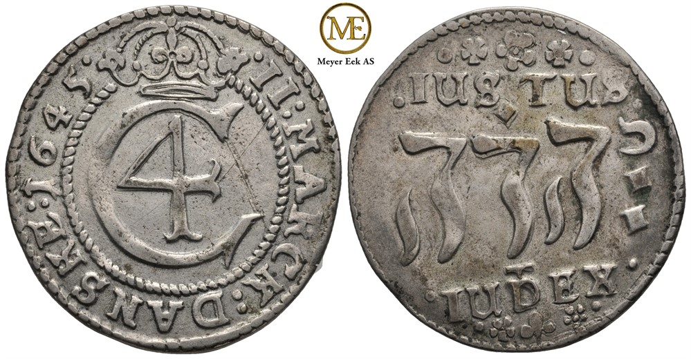2 mark 1645 Christian IV. Kv.1+/01