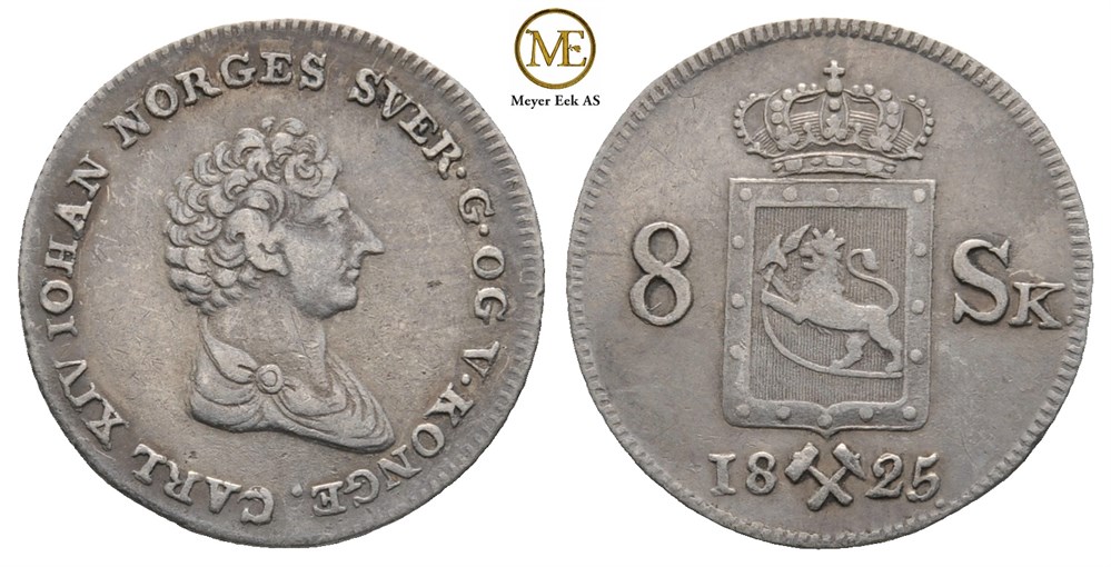 8 skilling 1825 Carl XIV Johan. Kv.1+/01