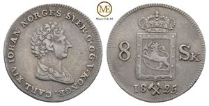 8 skilling 1825 Carl XIV Johan. Kv.1+/01