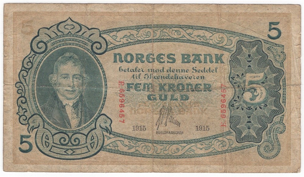 5 kroner 1915 E.6596457. Kv.1-