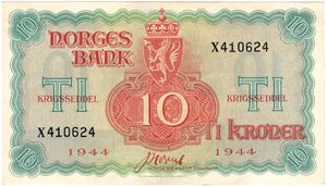 10 kroner 1944 X.410624 London utg. Kv.01