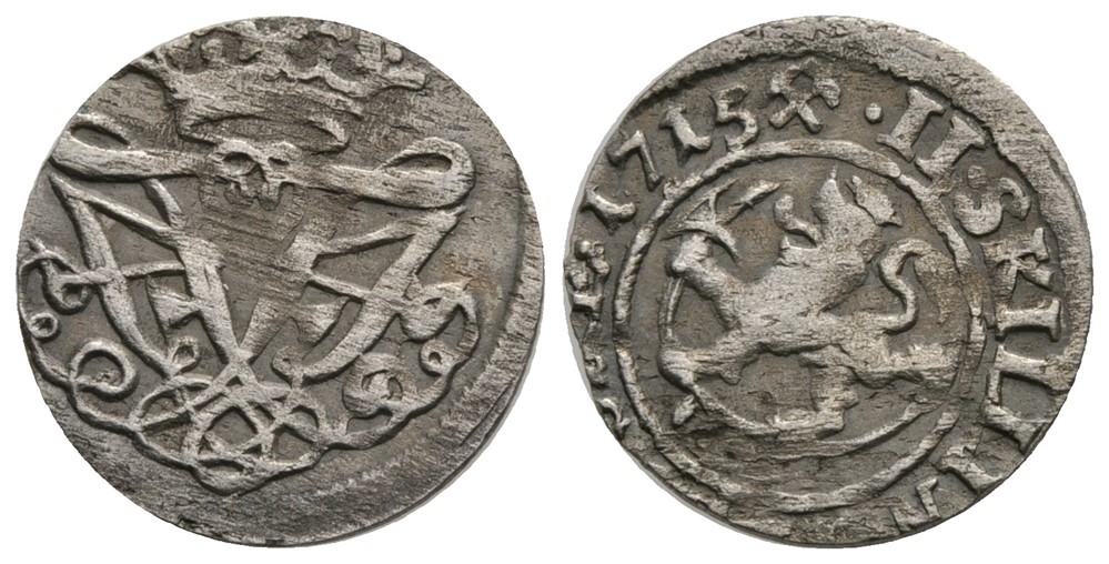 2 skilling 1715 Frederik IV. Kv.1/1+