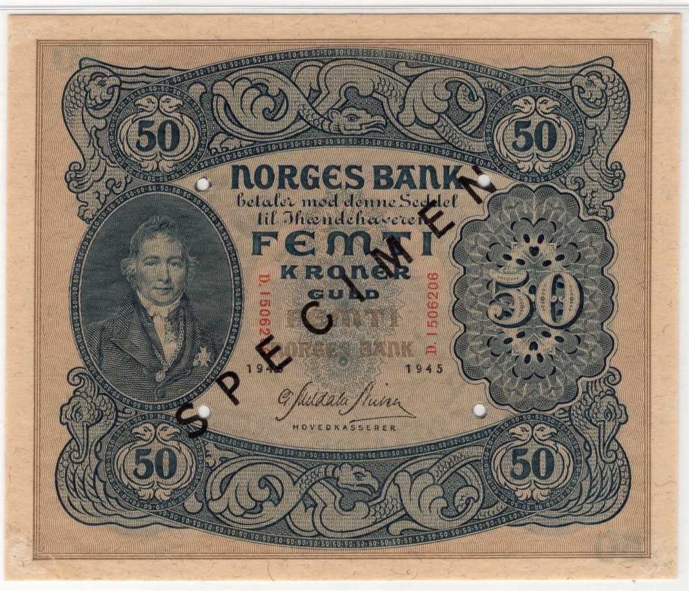 50 kroner 1945 D.1506206 specimen. Kv.01