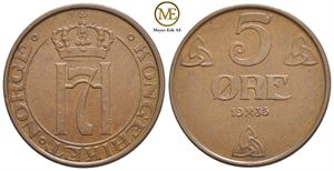 5 øre 1935 Haakon VII. Kv.0