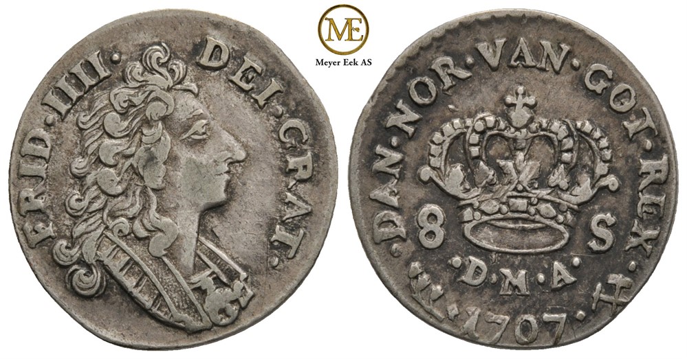 8 skilling 1707 Frederik IV. Kv.1+