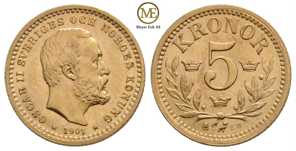 5 kroner 1901 Oscar II. Kv.0/01