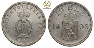 10 øre 1903 Oscar II. Speilflater. Kv.0