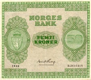 50 kroner 1948 B ex. Skanfil 22.4.09