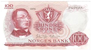 100 kroner 1970 Z.1239264. 1-million erstatningsseddel. Kv.0/01