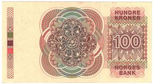 100 kroner 1977 HR. Erstatningsseddel. Brunt årstall. Kv.01