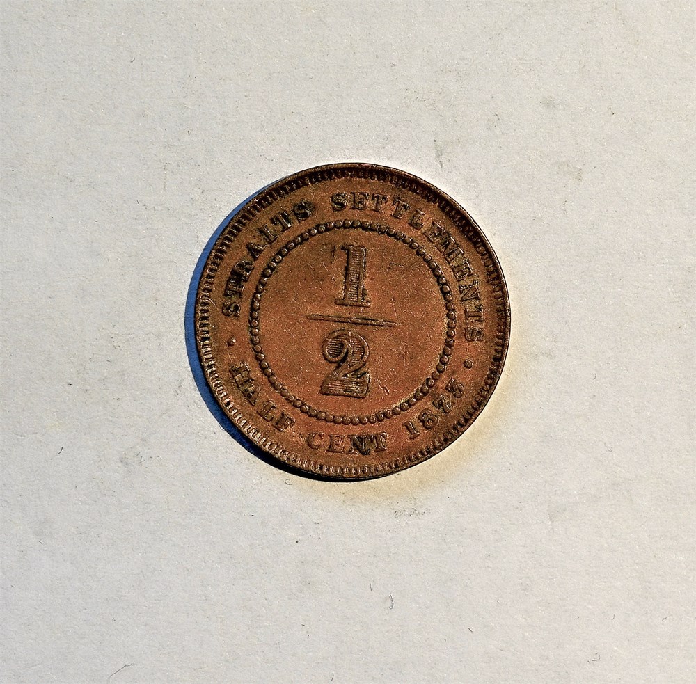 Straits Settlements 1/2 cent 1873 kv. 1/1+