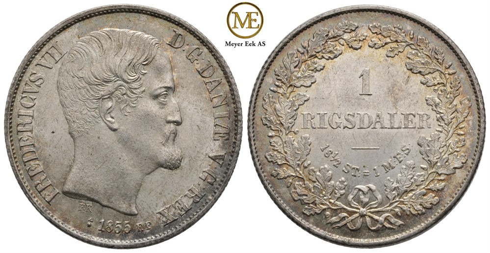 Rigsdaler 1855 Frederik VII. H.8B. Kv.0
