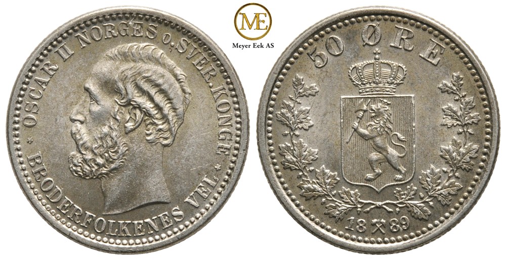 50 øre 1889 Oscar II. Kv.0/01