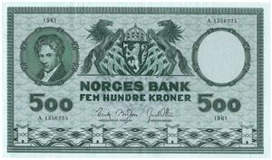 500 kroner 1961. A.1356225. Kv.0/01