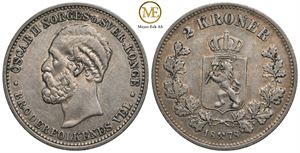 2 kroner 1878 Oscar II. Kv.1+