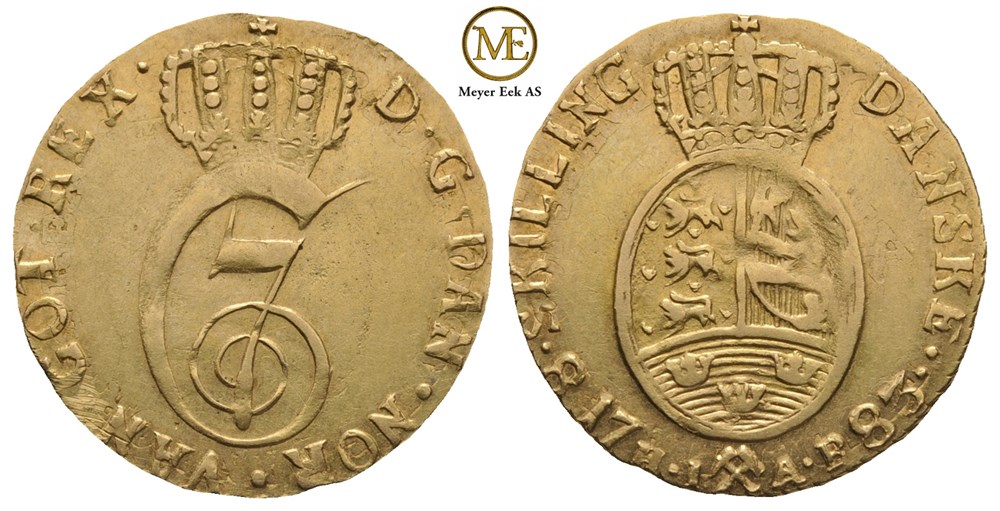 8 skilling 1783 Christian VII. Gullavslag. Kv.1+