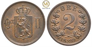 2 øre 1889 Oscar II. Kv.0/01