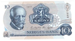 10 kroner 1977 QY. Erstatningsseddel. Kv.0