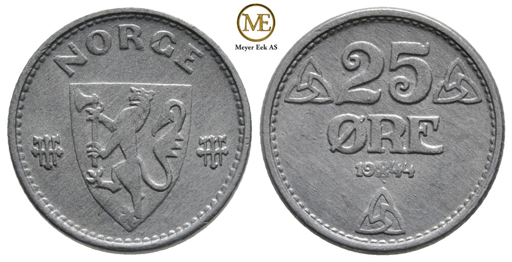 25 øre 1944 zink Haakon VII. Kv.0
