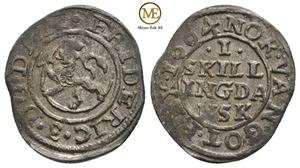 1 skilling 1664 Frederik III. Kv.01