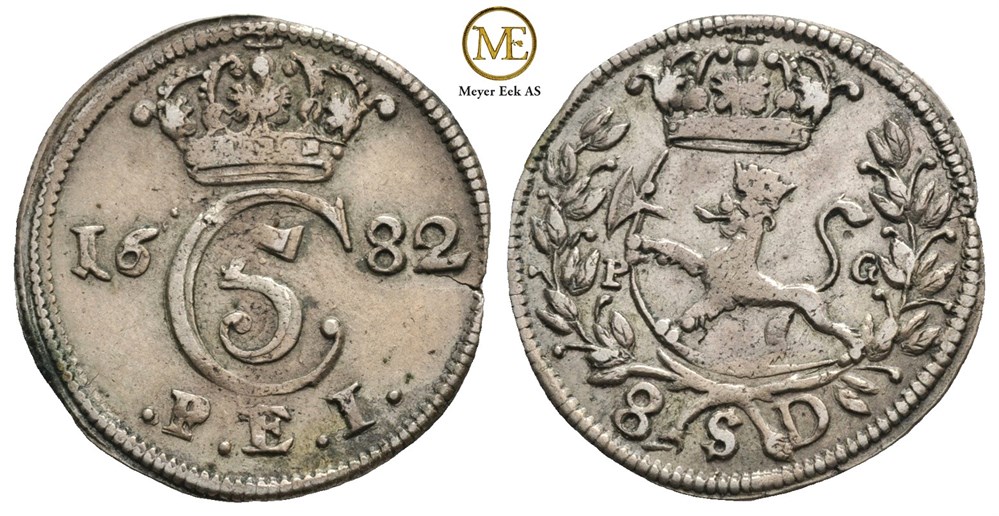 8 skilling 1682 Christian V. Kv.1+