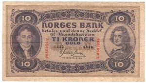 10 kroner 1939 Z.0503996. Kv.1+