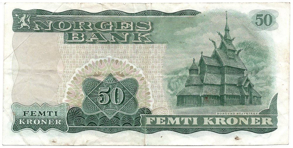 50 kroner 1973 Z.5025160 5-million erstatningsseddel. RR-seddel Kv.1/1-