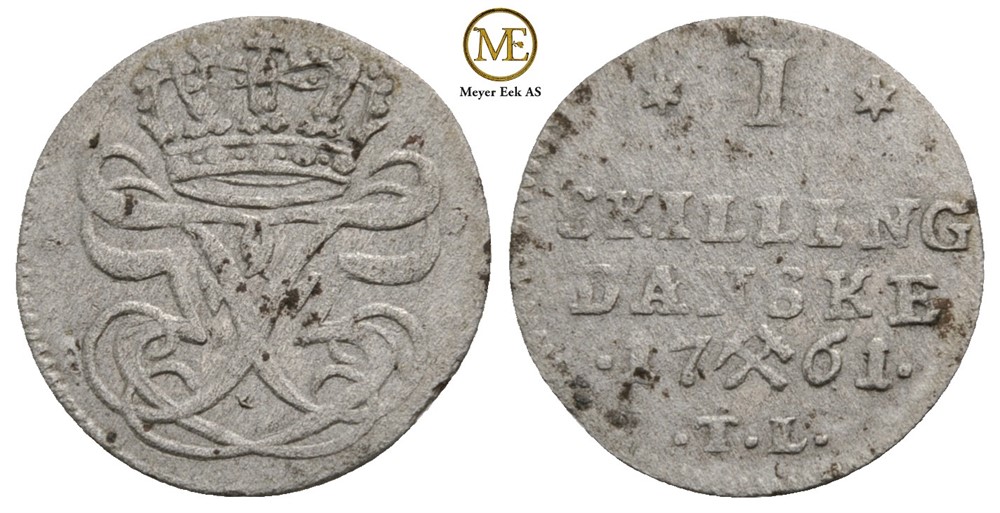 Skilling 1761 Frederik V. Kv.1+