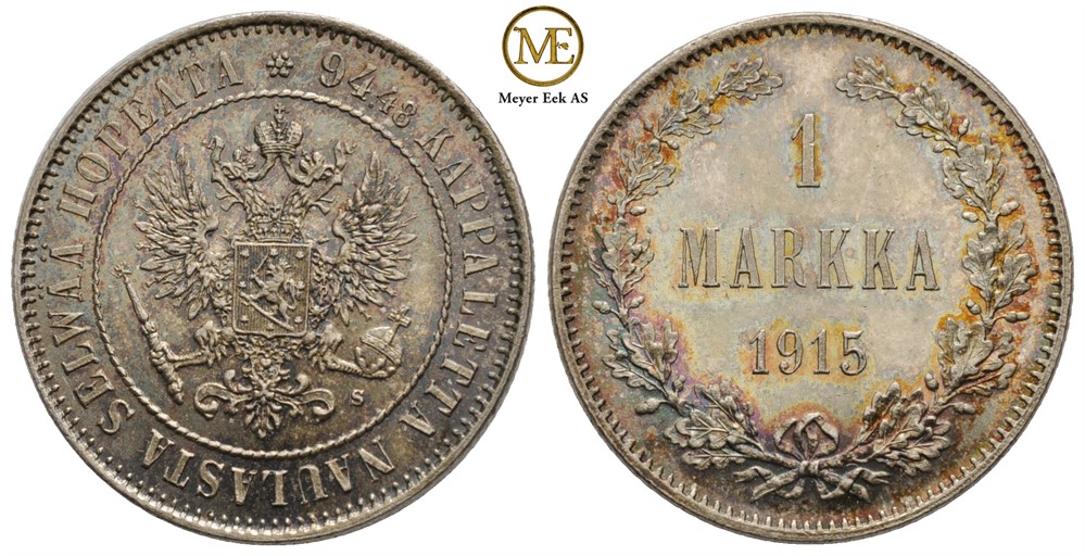 1 Markka 1915 Finland. Nydelilg eksemplar. Kv.0