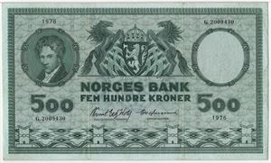 500 kroner 1976 G. Erstatningsseddel. Kv.1