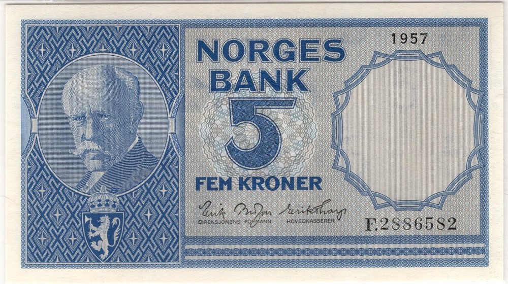 5 kroner 1957 F.2886582. Kv.0