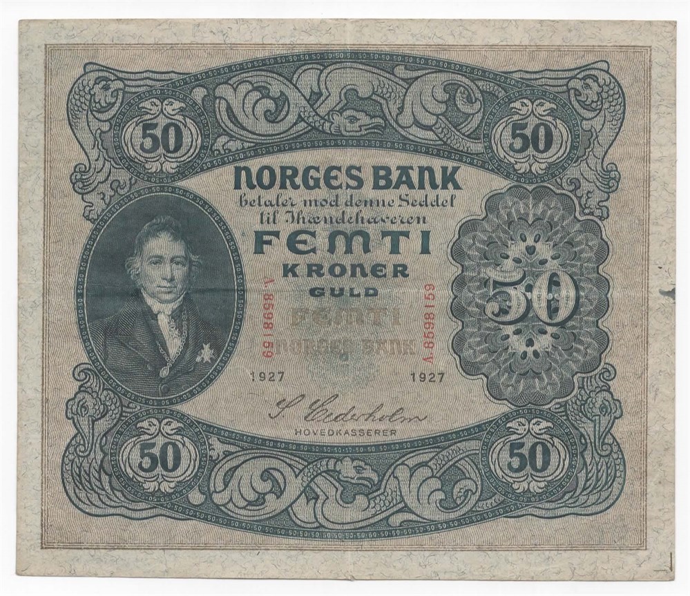 Norge 50 kroner 1927 A kv. 1/1+