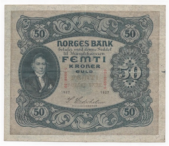 Norge 50 kroner 1927 A kv. 1/1+