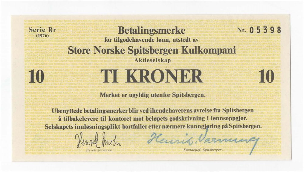 Spitsbergen Kullkompani 10 kroner 1976 Rr kv. 0