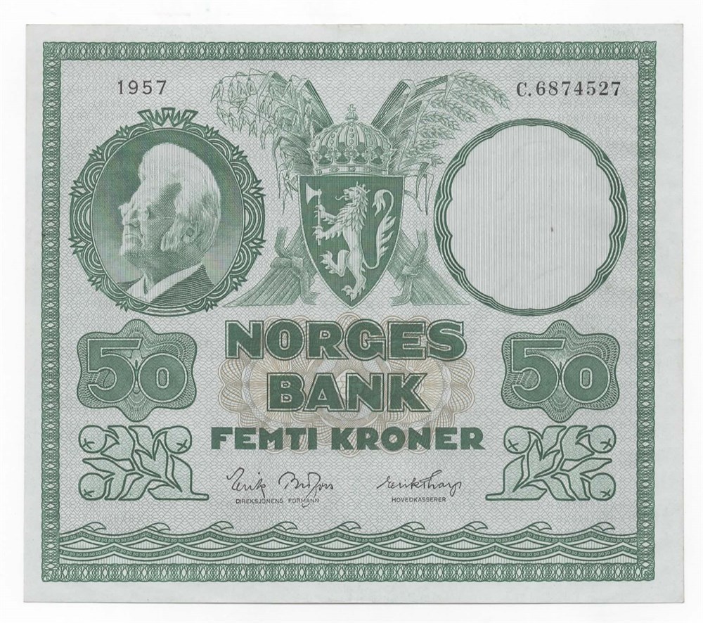 Norge 50 kroner 1957 C kv. 0/01