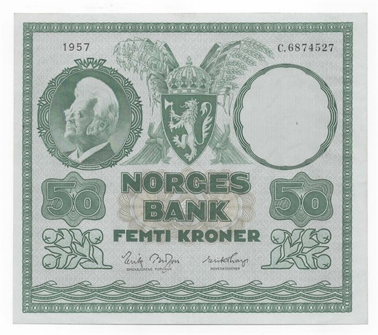 Norge 50 kroner 1957 C kv. 0/01