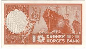 10 kroner 1958 Z.0274533 erstatningsseddel. Kv.01