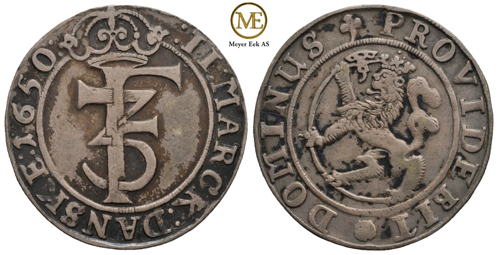 2 mark 1650 Frederik III. Kv.1/1+