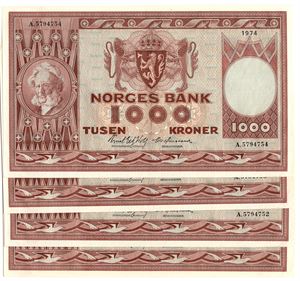 1000 kroner 1974 A.5794751-54 i serie. Kv.0