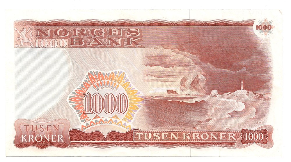 1000 kroner 1975 X. Erstatningsseddel. Kv.1