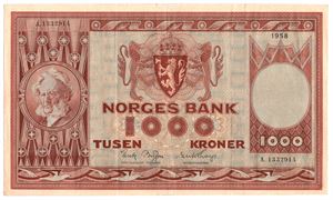 1000 kroner 1958 A.1332914. Kv.1