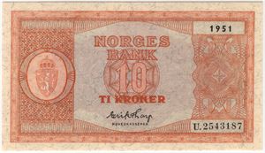 10 kroner 1951 U.2543187. 67 EPQ