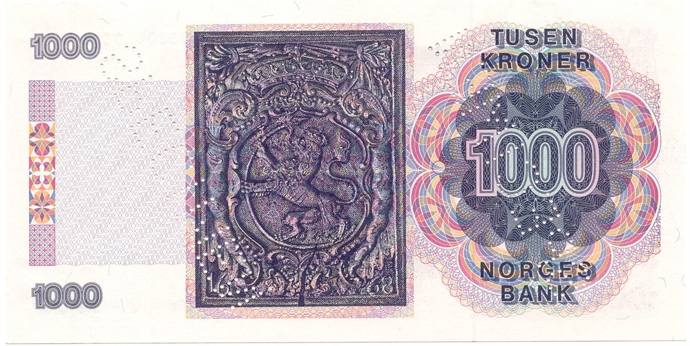 1000 kroner 1989 specimen. RRR. Kv.0/01
