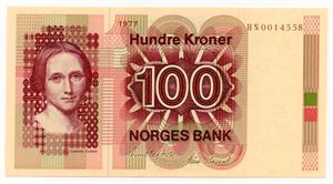 100 kroner 1977 HS erstatning ex. Skanfil 6.10.18