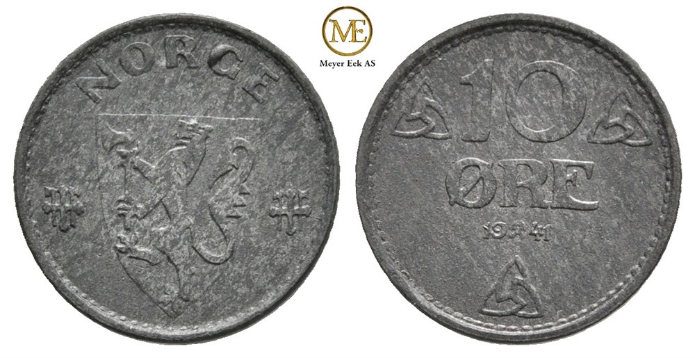 10 øre 1941 zink. Haakon VII. Kv.0