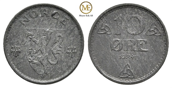 10 øre 1941 zink. Haakon VII. Kv.0