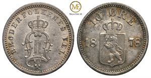 10 øre 1878 Oscar II. Kv.0/01