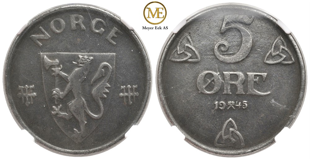 5 øre 1945 Haakon VII. Kv.01